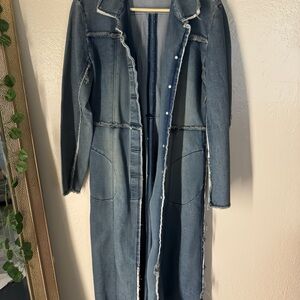 Y2K Long Denim Coat with soft glitter